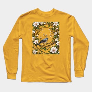 Mississippi Northern Mockingbird And Magnolia Flowers Long Sleeve T-Shirt